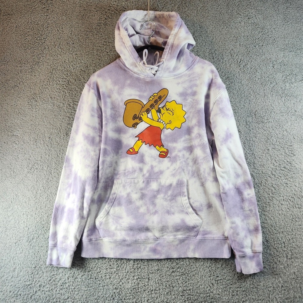 The Simpsons‎ Hoodie Women's Large Purple White Tie Dye Graphic Print Drawstring